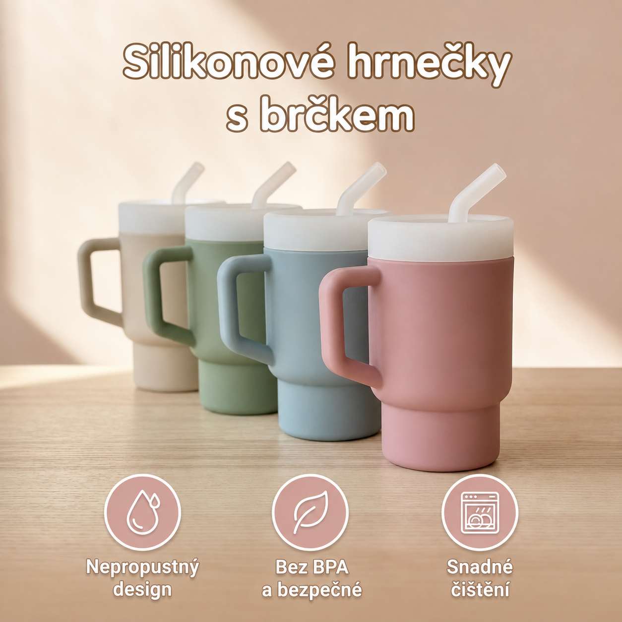 Dětský silikonový hrnek s brčkem 280 ml