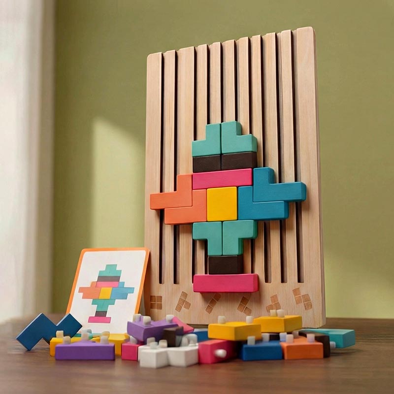 Montessori dřevěná skládačka ve stylu Tetrisu