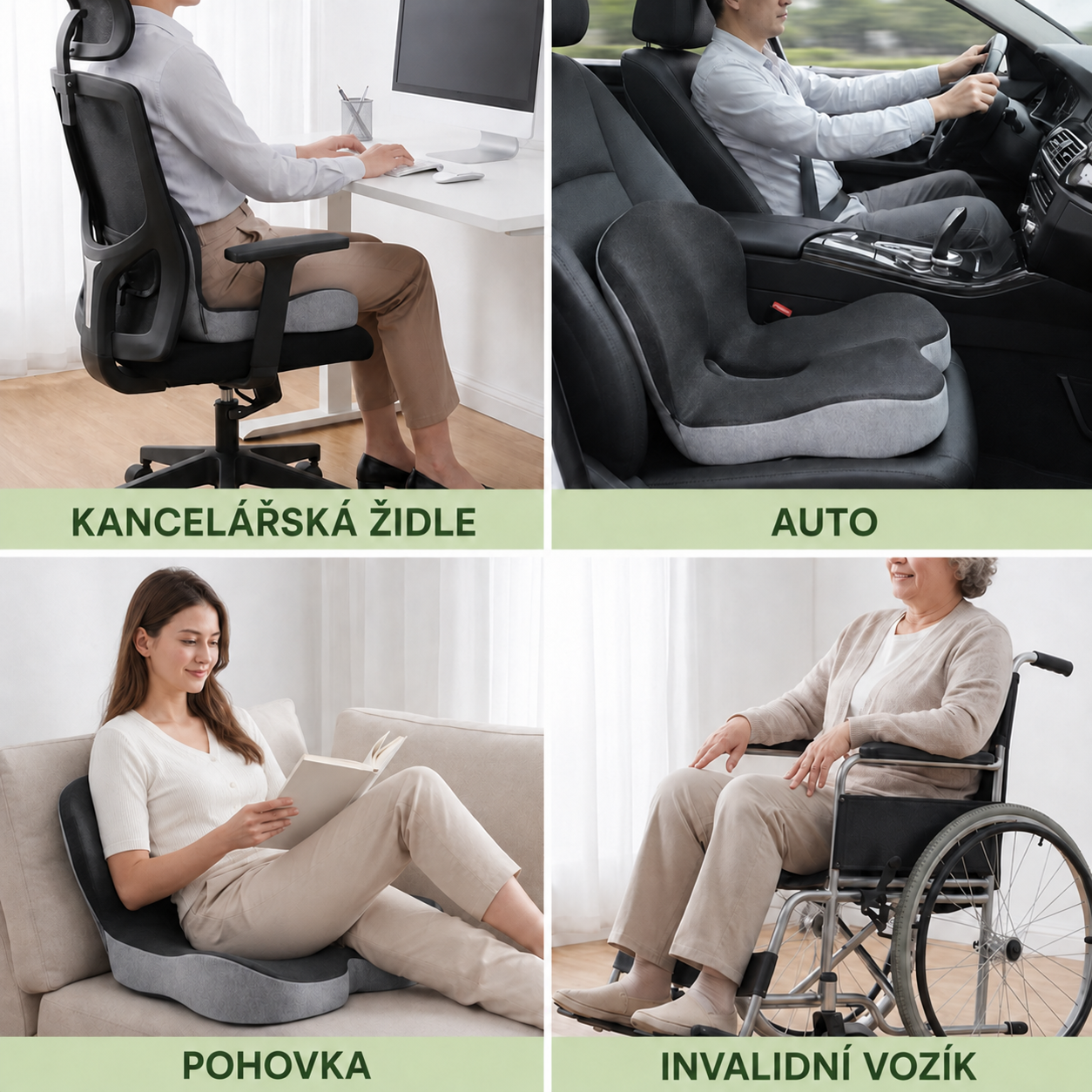 Ortopedický sedací polštář z paměťové pěny – úleva pro kostrč a záda