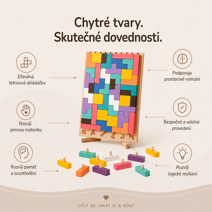 Montessori dřevěná skládačka ve stylu Tetrisu
