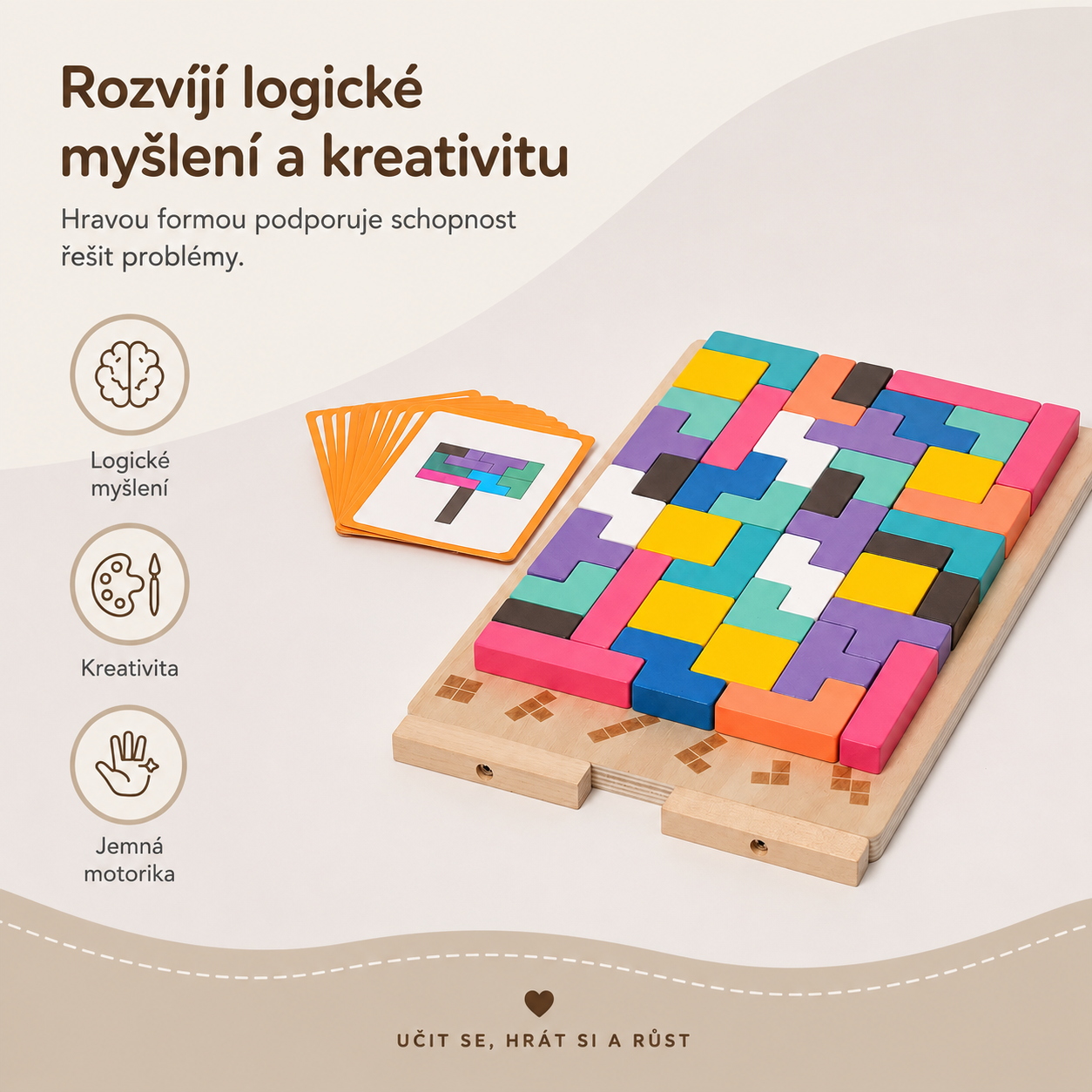 Montessori dřevěná skládačka ve stylu Tetrisu