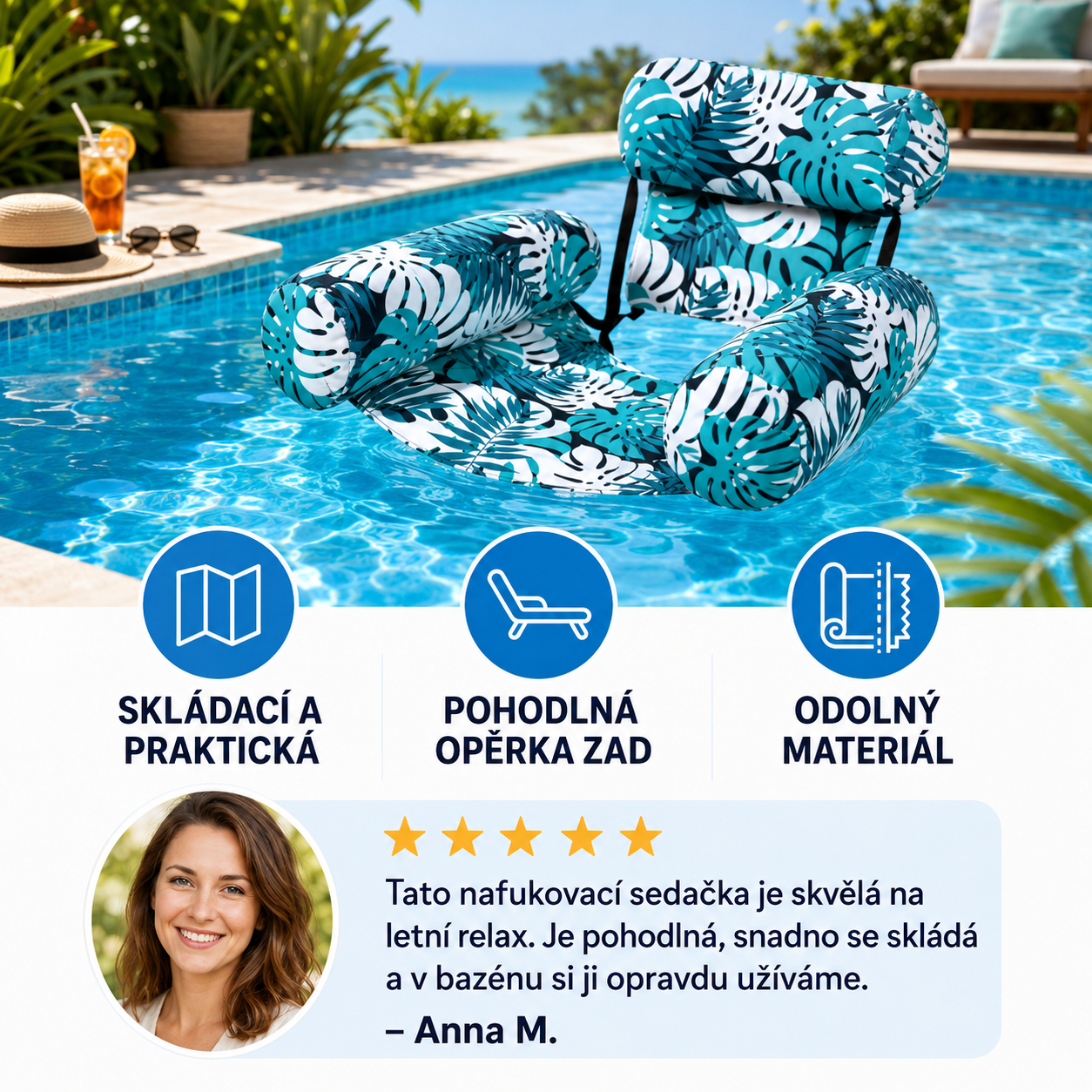 AquaLounge™ – Nafukovací vodní lehátko s opěrkou zad
