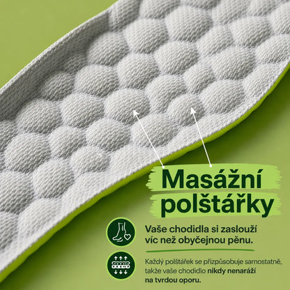 Masážní vložky do bot s měkkými polštářky, které se přizpůsobují chodidlu a zajišťují maximální pohodlí při každém kroku.