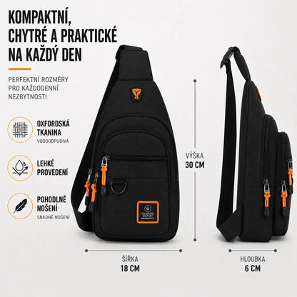 Kompaktní crossbody taška s rozměry 30 × 18 × 6 cm, ideální pro každodenní nošení.
