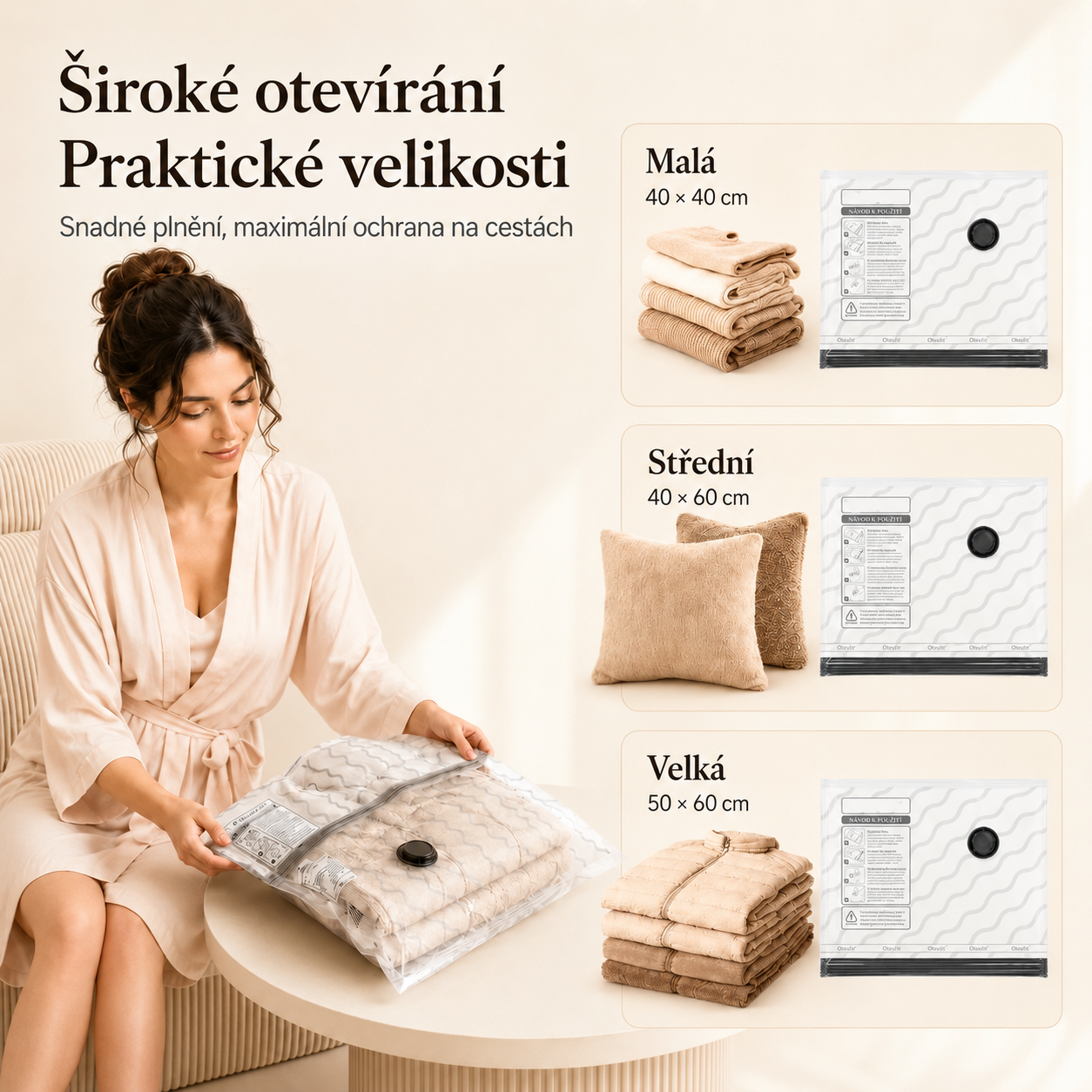 Sada cestovních vakuových sáčků s dobíjecí pumpou