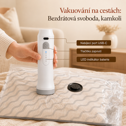Sada cestovních vakuových sáčků s dobíjecí pumpou